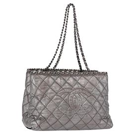 CHANEL Matelasse Chain Me Shoulder Bag Leather Silver CC