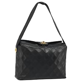 CHANEL Matelasse Chain Shoulder Bag Leather Black Gold CC