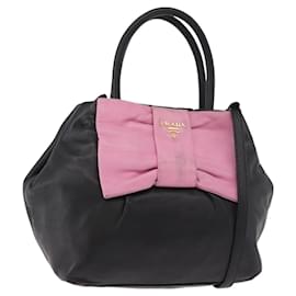 PRADA Hand Bag Leather 2way Black Gold