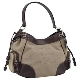 PRADA Jacquard Shoulder Bag Canvas Beige Gold