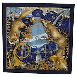 Hermès HERMES Carre 90 Scarf  CHASSE au BOIS  Silk Navy