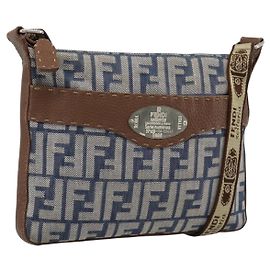 FENDI Zucca Canvas Celeria Shoulder Bag Blue Silver