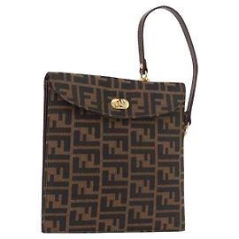 FENDI Zucca Canvas Hand Bag Black Brown