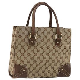 GUCCI GG Canvas Hand Bag Beige Gold 120895