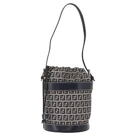 FENDI Zucchino Canvas Purse Shoulder Bag Navy Silver