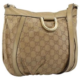 GUCCI GG Canvas Guccissima Abbey Bag Leather Beige Gold 203257