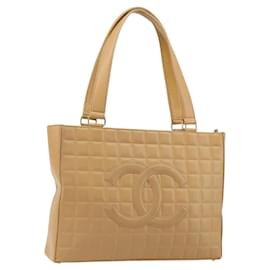 CHANEL Choco Bar Tote Bag aus Lammleder Beige Gold CC