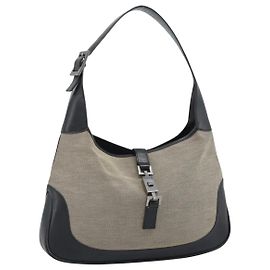 GUCCI Jackie Shoulder Bag Canvas Beige Silver 00963