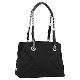 PRADA Chain Shoulder Bag Nylon Black Silver