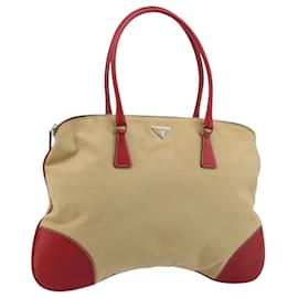 PRADA Tote Bag Canvas Beige Silver