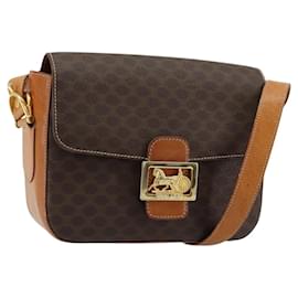 Céline CELINE Macadam Canvas Horse Carriage Bag PVC Leather Brown Gold