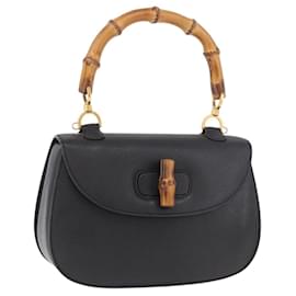 GUCCI Bamboo Hand Bag Leather Black Gold