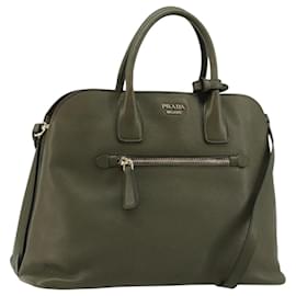 PRADA Open Promenade Satchel Bag aus Saffiano-Leder 2way Khaki Gold