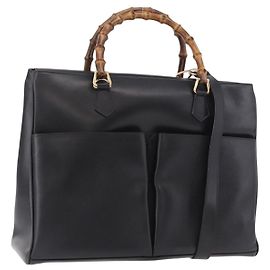 GUCCI Bamboo Hand Bag Leather 2way Black Gold 002 2855 0322 0