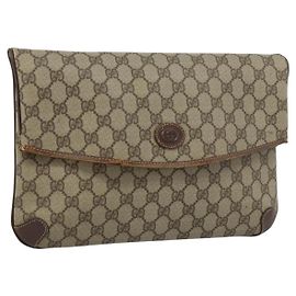 GUCCI GG Supreme Clutch Bag PVC Beige Gold 004 39 6092