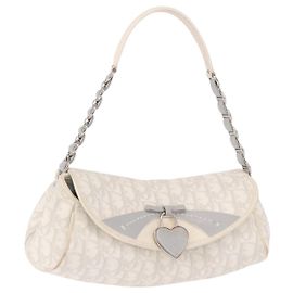 Christian Dior Trotter Canvas Romantic Chain Bag PVC White Silver