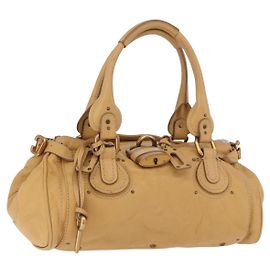 Chloé Chloe Paddington Hand Bag Leather Beige Gold Silver