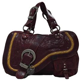 Borsa Christian Dior Gaucho in pelle bordeaux