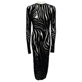 Versace Midi-Kleid aus Jersey-Velours-Jacquard Zebra Schwarz