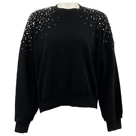 Autre Marque Cinq à Sept Sweatshirt aus schwarzer Baumwolle Brandy mit Crackle-Strass