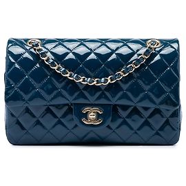 Blue Chanel Medium Classic Patent Double Flap Shoulder Bag