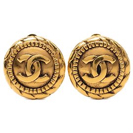 Gold Chanel CC vergoldete runde Clip-On Ohrringe