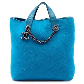 Borsa Satchel Chanel Medium CC Quilted Felt Pop Tote Blu