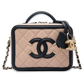 Borsa Vanity Chanel Small Bicolor Caviar CC Filigree marrone