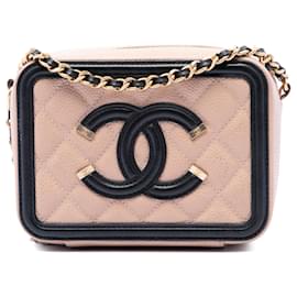 Borsa a tracolla Chanel Mini Caviar CC Filigree Beige