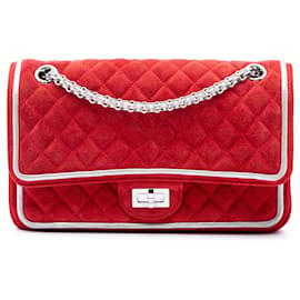 Borsa a tracolla Chanel Reissue 2.55 Double Flap 225 in camoscio matelassé rosso