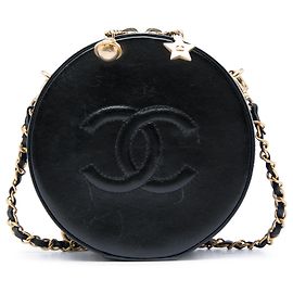 Bolso de noche Chanel Round As Earth en piel de becerro glaseada negra