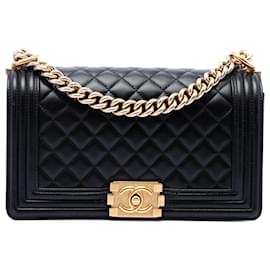 Borsa a tracolla Chanel Boy Flap in pelle d'agnello matelassé, nera, dimensione Old Medium