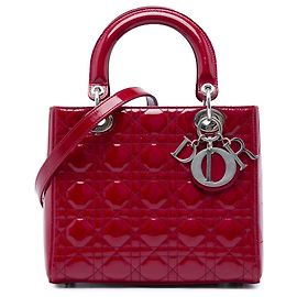Borsa Lady Dior Medium in pelle vernice Cannage rossa