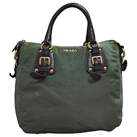 Prada Borsa in nylon verde e pelle