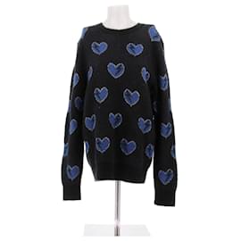Saint Laurent Schwarzer Pullover blaue Herzen