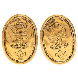 Orecchini a clip ovali corona placcati oro Chanel Gold CC