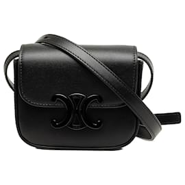 Céline Celine Mini Borsa a Tracolla Triomphe in Pelle di Vitello Lucida Nera