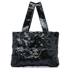 Chanel Black Mini Sequins Trompe l'oeil Evening Tote