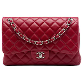 Chanel Red Jumbo Classic Caviar Double Flap