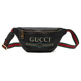 Borsa cintura Gucci Black Small Grained Calfskin Web Logo