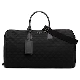 Borsa da viaggio Prada in tessuto ricamato con rifiniture in Saffiano nero