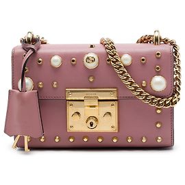 Gucci Borsa Crossbody in pelle rosa Small con perle e chiusura a lucchetto