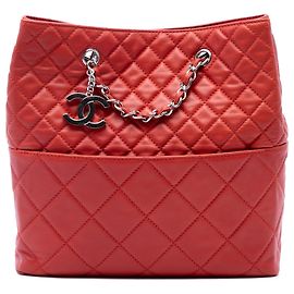 Chanel Red Quilted Lambskin In The Business North South Tote