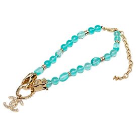 Collana di perle e strass Chanel Blue CC Gold Tone