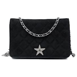 Chanel Portafoglio con catena Cocostellar in camoscio matelassé nero