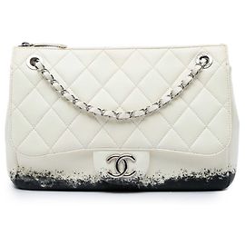 Chanel White Large Quilted Lambskin Blizzard Zip Top Flap