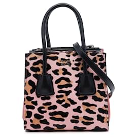 Borsa Prada Cavallino Twin Pocket Mini in pelo di pony con stampa leopardata rosa