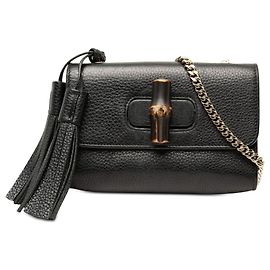 Gucci Miss Bamboo kleine Crossbody-Tasche aus schwarzem Kalbsleder