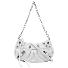 Balenciaga Mini Le Cagole Motocross aus weißem geprägtem Leder