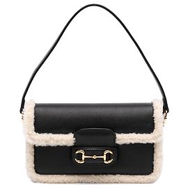 Borsa a mano Gucci 1955 Horsebit Mini in vitello e shearling nero